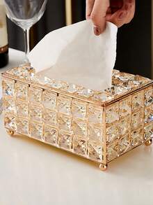 Luxury Crystal Paper Box, Rectangular Deluxe Tissue Box, Shiny Decorative Tissue Paper Holder, Suitable For Restaurant, Bathroom, Bedroom, Living Room, Desk, Vanity - Essential Home Decor & Storage - Silver - View 7