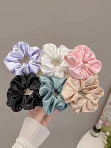 6pcs Blue Scrunchie Hair Ties, Fresh Korean Fashion Fabric Hair Ties Hair Scrunchies (The Tray In The Picture Is For Photography Purposes Only, The Actual Packaging Will Be As Per The Product) Scrunchy Hair Ties Ponytail Head Accessories Elastic Band - Multicolor - View 10