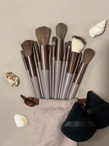 18pcs Makeup Brush Set, Including 5pcs Black Triangle Powder Puffs (Suitable For Loose Powder), Made Of Crystal Velvet Short Hair, Soft And Sticky; Also Includes 13pcs Makeup Brushes Set, Soft And Fluffy, Professional Makeup Foundation Brush, Powder Brush, Eyeshadow Blending Brush And Other Beauty Tools.,Giveaways - Multicolor - View 12