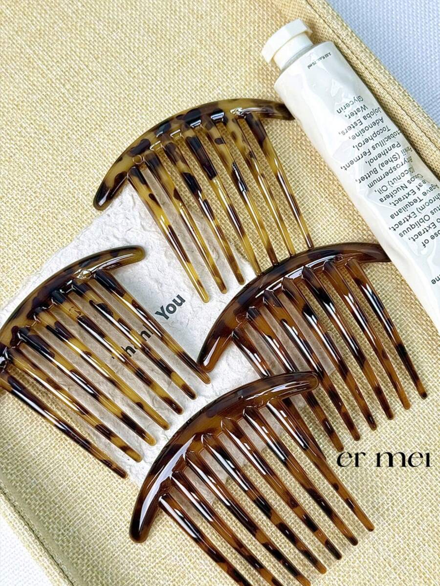 4pcs Comb Clips, 7-Tooth Bun Maker, Slouchy Hairstyle Fixing Tool, Leopard Print Retro ABS Plastic Hair Clips, Headpiece, Hair Styling Pins