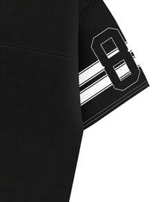 A Street Style Women's American Football Fashion Top With High-Definition Patterns, Mesh Ventilation, Semi-Transparent Design, Comfortable To Wear, Extremely Loose Fit, Top, Jersey - Black - View 6