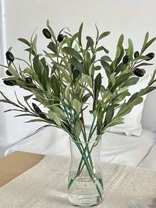 1/3/4/5/6pcs Artificial Green Plant Stems, Olive Tree Branches For Home Vase And Wedding Decor, Fake Gypsophila Flower Bouquet For Outdoor Garden, Birthday Party, Bridal Bouquet, Home Living Room Bedroom Windowsill Vase Decoration, New Year Decor - Olive Branch - View 12