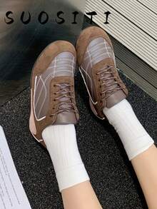 Women's Flat Leather Non-Slip Lightweight Comfortable Outdoor Student Running Shoes - Brown - View 4