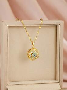 1pc Luxury Copper Cubic Zirconia Star, Moon, Pentagram, Clover, Rabbit Rotating Pendant Necklace, Stainless Steel Gold Color Chain, Suitable For Women And Girls Daily Wear, Fashion Minimalist, Casual Retro, Unique Gift For Girlfriend, Mom, Family, Friend, Daughter, Ideal For Anniversary, Valentine's Day, Mother's Day, Birthday, Graduation, Daily Wear, Wedding, Prom - Multicolor - View 14