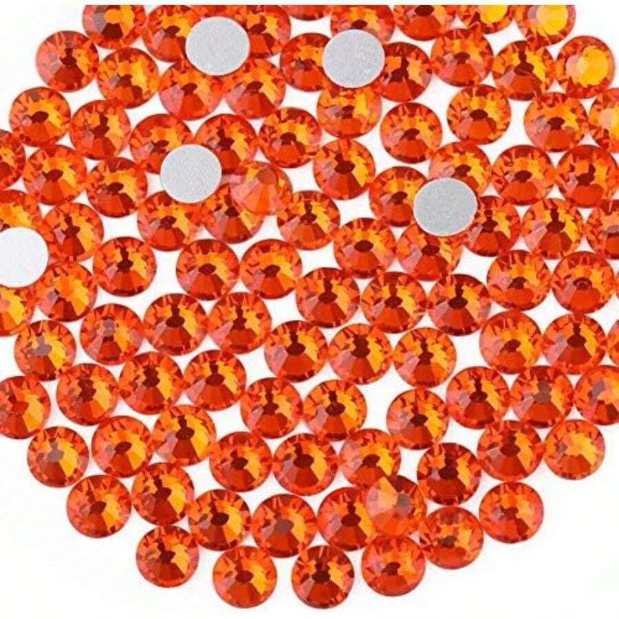 Beadsland 1440 Piezas de Diamantes de Imitación de Cristal con Parte Trasera Plana, Gemas Redondas para Arte de Uñas y Manualidades,,,4.6-4.8 mm(Naranja SS12) - Multicolor - Ver 1