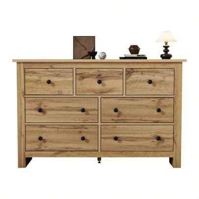 Modern Minimalist Esszimmerschrank Mit Großem Fassungsvermögen, Buffet Mit Mehreren Schubladen, Original Holzfarbener Kaffeebarschrank Mit 7 Schubladen Für Eingang, Küche, Esszimmer Und Wohnzi