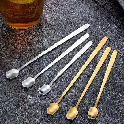 5支装不锈钢方勺 - 优雅长柄咖啡甜点勺，方形勺头，经久耐用，防锈设计，适合搅拌、盛取食物和馈赠 - 适用于家庭、咖啡馆和餐厅，咖啡勺，餐厅餐具，现代餐具，防锈材质