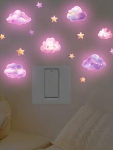 Glow-In-The-Dark Pink Cloud Wall Stickers - Pink Fluorescent Wall Decals For Bedroom, Living Room And Dorm Decor | DIY Holiday Gift Idea, Cute Cloud Night Scene Decoration - Wall Stickers - View 5