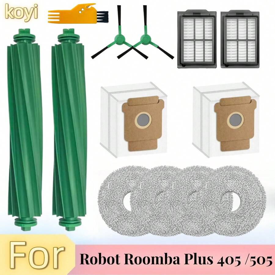 Accessories Kit For IRobot Roomba Plus 405 Combo/505 Combo Robot Vacuum Cleaner, Replacement Parts Include Main Brush, Dust Bag, Mop, Filter, Side Brush And Cleaning Tool, Reusable