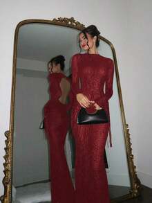 Sexy Fashionable Leopard Print Elegant Long Sleeve Dress 2XQM - 黑色 - 查看 8