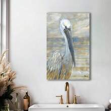 Framed Canvas Coastal Pelican Bird Abstract Portrait Canvas Wall Art, Design By Paul Brent. Charming Art For New Year, Thanksgiving, Christmas And Halloween – Perfect Picks For Home Decor, Living Room, Kitchen, Bathroom & Room Decor. - Đóng khung - Xem 2