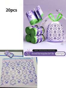 100个薰衣草香味抽绳垃圾袋，加厚大号，多用途高密度聚乙烯一次性驱蚊垃圾袋，适用于厨房、浴室、卧室、客厅和卫生间 - 彩色 - 查看 10