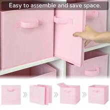 Cube Storage, 13x13 Cube Storage Organizer Bins, Collapsible Storage Bins With Handle, Closet Storage Bins, Baskets For Shelves, Cubby Storage Organizer, Pink, 6-Pack - Pink-6Pack - View 8