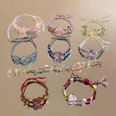 1Piece Hand-Woven Natural Stone Flower Bracelet, Forest-Style Fresh Niche Design For Women Daily Wear Date Gift All Seasons Fashion Jewelry