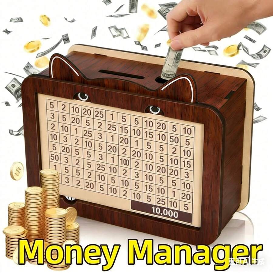 1pc Cute Cat Shaped Piggy Bank, Can Set 1000/5000/10000 RMB Cash Saving Goal, Comes With Pen And Savings Tracking Chart, Reusable, Convenient For Budgeting - Multicolor - View 1