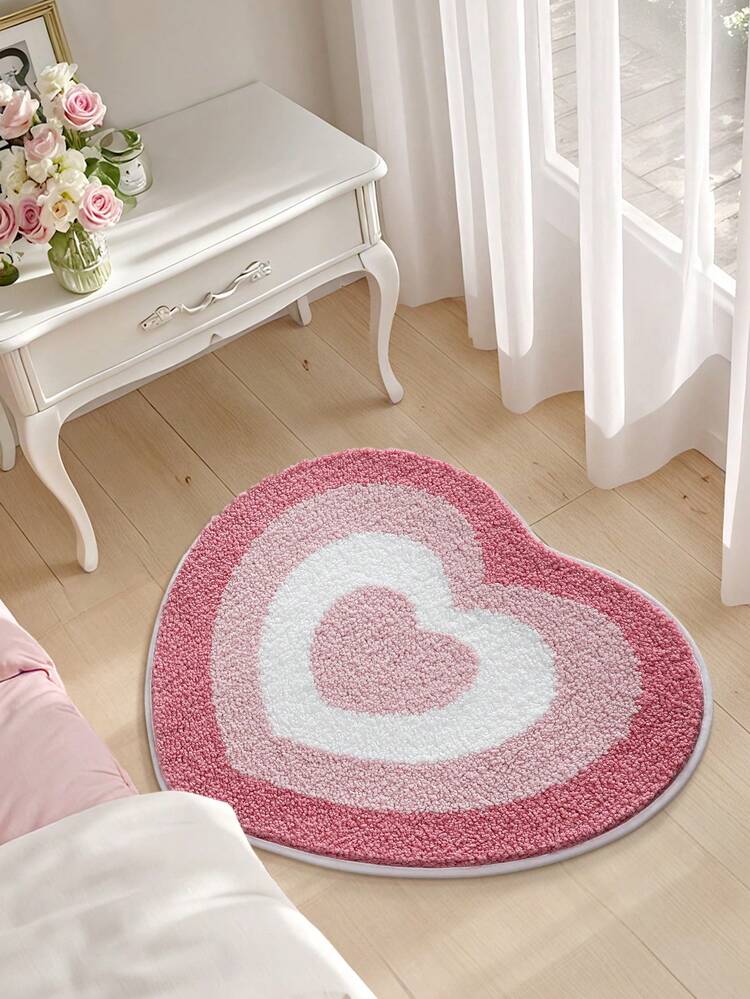 1 pieza Alfombra de baño, Alfombra de baño con forma de corazón esponjosa en rojo para el Día de San Valentín + Adecuada para baño, cocina, exterior, interior, pasillo, dormitorio, sala de estar, mesita de noche, lavable a máquina, fácil de limpiar, base antideslizante, esencial para dormitorio y baño, decoración navideña para el Día de San Valentín, alfombra de decoración de baño, accesorios de baño, conjunto de decoración de habitación - Multicolor - Añade 5
