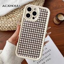 Designed For IPhone 17 16 E Pro Max 15 Plus 14 13 12 11 XS XR Brown Gingham Pattern Rugged Durable Drop-Proof Shockproof Anti-Scratch Case ,Suitable For IPhone17 Air - Coffee Brown - View 3