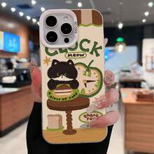 Bonito diseño de reloj con forma de pastel de gato. Gracias. Esta elegante funda es compatible con los modelos  17, 16, 15, 14 Pro Max, 13, 12, 11, XR y XS Plus. Fabricada en silicona de vidrio, ofrece protección contra golpes y caídas, además de una sensación superior. Es un regalo ideal para familiares, amigos y seres queridos, y una opción perfecta para Año Nuevo. - Plateado - Ver 2