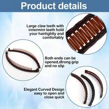 Large Banana Hair Clip For Women - Retro Anti-Slip Double Teeth, Suitable For Thick, Long, Curly Hair And Gentle Detangling, Available In Coffee And Black. A Durable Holiday Accessory With A Vintage Style, Perfect For Valentine's Day. Long Curly Hair Styling Tool, Thick Hair Accessory, Double-Tooth Hair Clip, Anti-Slip Hair Clip, Black Retro Hair Clip, Vintage Style Hairpin. - màu nâu - Xem 3