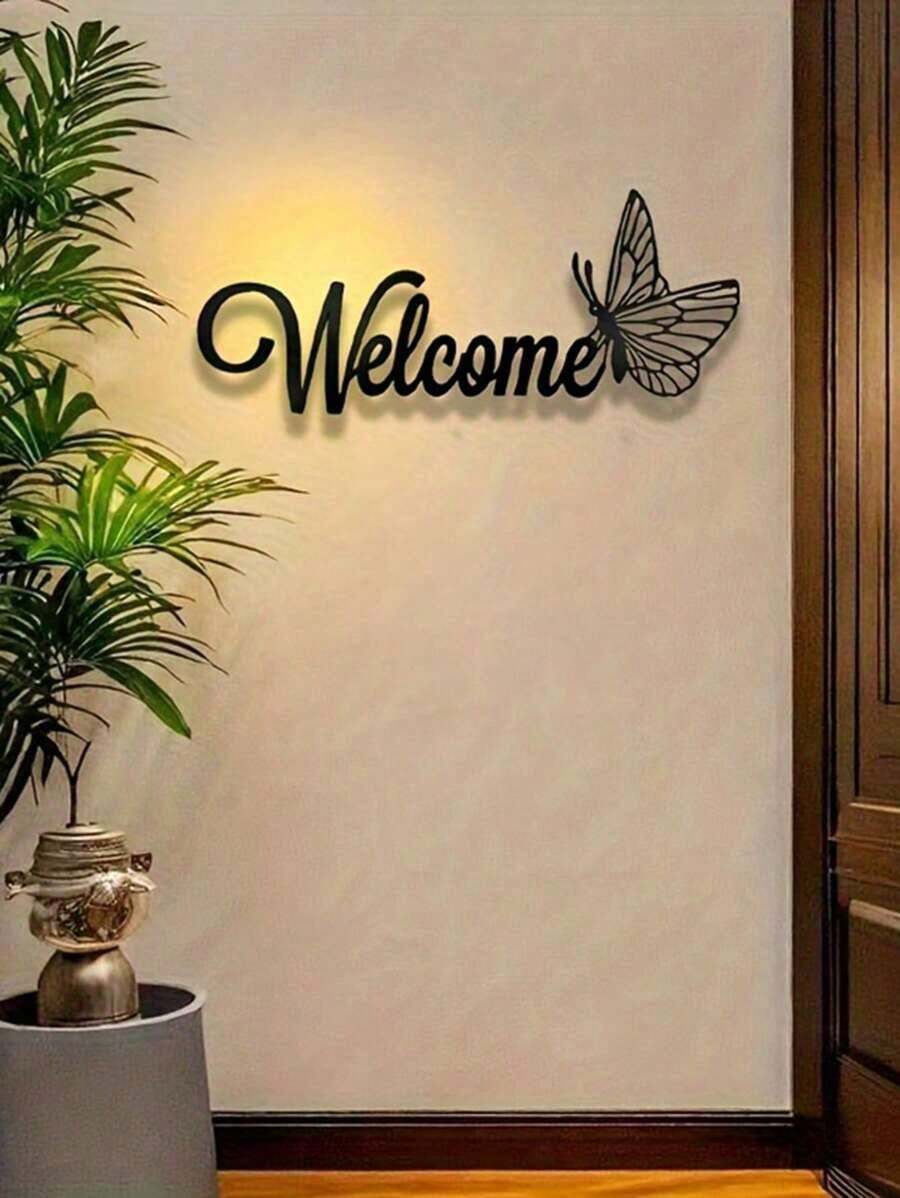 1pc 14.96 Inch Metal Wall Art Welcome Sign - Vertical Entryway Decor, Front Door Accent, Home Decor, Housewarming, Typography Design, Indoor Wall Hanging Living Room Or Porch - Đen C - Xem 1