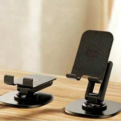 1 pieza Soporte plegable para teléfono celular, Soporte universal de metal de aluminio ajustable de 360° para escritorio, Soporte de teléfono móvil con base antideslizante y puerto de carga conveniente, Accesorio de viaje y oficina portátil compatible con iPhone, iPads, Kindle, teléfonos Android y tabletas