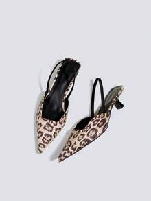 女士性感豹纹高跟鞋，派对礼服鞋，5厘米猫跟正式鞋，露跟凉鞋 - 杏色 - 查看 1