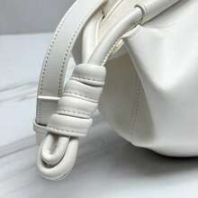 White Knot Handle Leather Bag For Women, Minimalist Boho Crossbody Tote With Gold Hardware, Soft Pleated Shoulder Bag, Everyday Handbag - Blanco - Ver 3