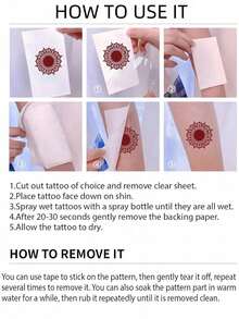 3张海娜临时纹身贴纸，红色曼陀罗图案，防水海娜纹身贴纸，曼陀罗手部纹身，适用于节日、斋月装饰、女士化妆、新娘婚礼、情人节、斋月配饰 - 棕色 - 查看 8