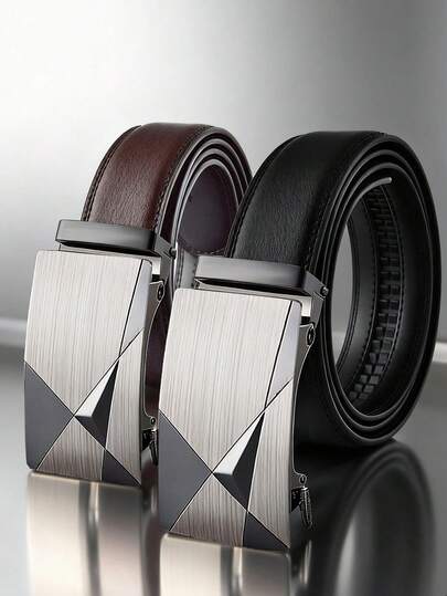 Plus Size Men's Brushed Metal Automatic Buckle Business Casual Style Wedding Accessory, Winter Formal Dress Belt Accessory