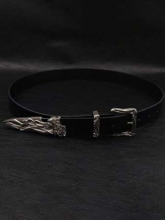 Nuevo cinturón de cuero negro de diseño exclusivo, cinturón vintage con grabado metálico