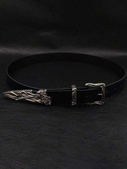 Nuevo cinturón de cuero negro de diseño exclusivo, cinturón vintage con grabado metálico