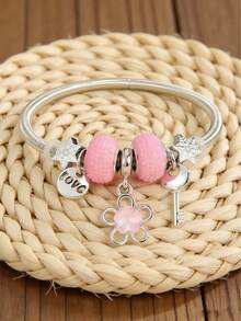 1pc Cute Red Cherry Charm Bracelet, Heart Girl Bracelet, Heart Shaped Key Bracelet, Snowflake Bracelet, Punk Music Festival Bracelet,Valentine's Day Gift - Multicolor - View 5