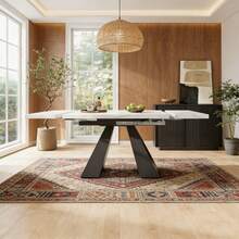 Table multifonction extensible télescopique 99-159*74 cm – Pour cuisine, salle à manger, bureau à domicile et salon – Grand plan de travail, design flexible – Plateau blanc, pieds en colonne - Blanc + MDF + Métal-1 - Voir 1