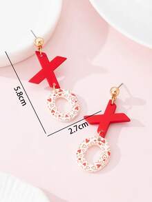 1 Đôi bông tai thời trang in hình trái tim XOXO, chất liệu giả gốm tráng men, thích hợp làm quà tặng cho các dịp lễ hội và tụ họp. - Nhiều màu - Xem 4