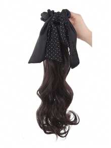 女士低梨形波浪假发，配波点蝴蝶结和发饰，优雅爪夹，休闲发夹 - 彩色 - 查看 11