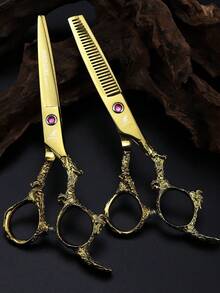 6.0 Inch Bamboo Knot Irregular Handle Bright Color Flat Scissors, Suitable For Teeth, Hair And Haircut, Fit For High-End Hair Salon, Private Custom Haircut And Thinning, As Well As Home DIY - 彩色 - 查看 12