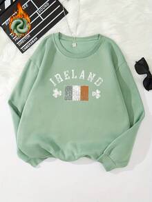 Women's Soft Casual Four-Leaf Clover & Letter Print Shirt - Crew Neck Long Sleeve T-Shirt, Irish St. Patrick's Day Crew Neck Sweatshirt - Light Green - View 5