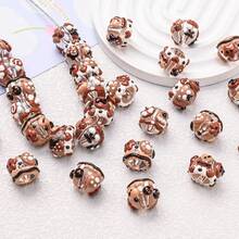 20颗混合棕色手绘透明树脂珠，草莓和星星图案圆珠，可用于DIY手链、项链、钥匙扣、手机挂绳、包链等创意手工艺品 - 彩色 - 查看 2