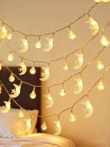 1pc 1.5/3/6m Plastic Ball Moon Decoration String Lights, Battery Powered Indoor Moon Decoration String Lights, Room Decor, Bedroom Decor, Wall Decor Lights, Holiday Decor Star Moon String Lights, Outdoor Decoration Lights - đèn vàng - Xem 1