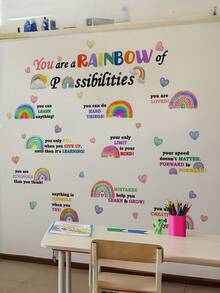 1张彩虹主题彩色励志标语墙贴，可移除哑光自粘墙贴，适用于客厅、卧室、儿童房、家居装饰、春季装饰，为您的家增添活力，Rama装饰贴纸礼品，生日/毕业礼物 - 彩色 - 查看 5