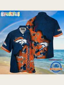 Denver Broncos Football Mascot Summer Men's Short-Sleeved Hawaiian Shirt-4 - Phong cách - Xem 1