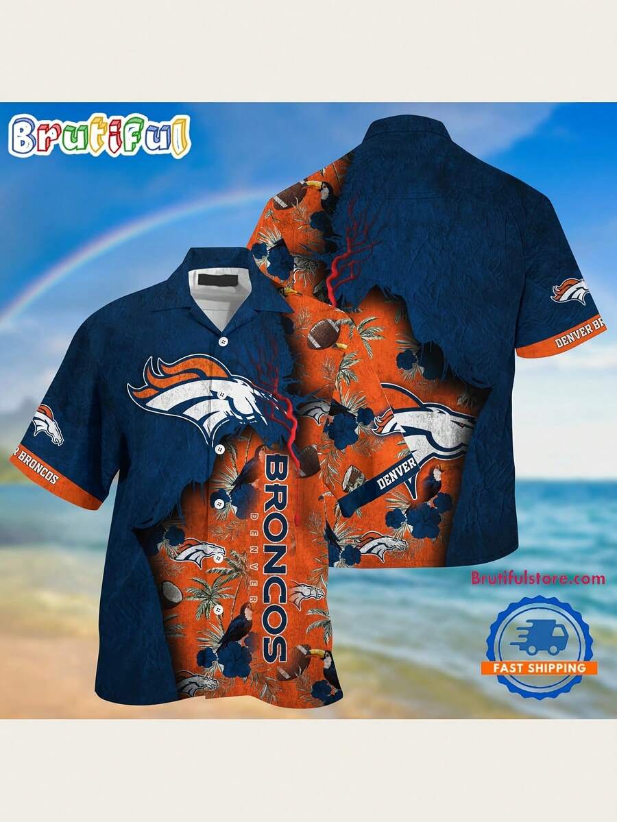Denver Broncos Football Mascot Summer Men's Short-Sleeved Hawaiian Shirt-4 - Phong cách - Xem 1
