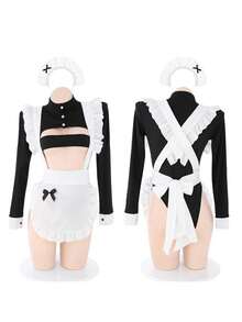 Women'S Sexy Lingerie: Cute Maid Costumes And Small - Breasted Uniform - Style Outfits. Suitable For Ladies Weighing From 80 To 140 Pounds. Ideal For Passionate Bedroom Teasing, Exuding Pure Yet Seductive Charm.Valentine's Day Gift - màu đen - Xem 8