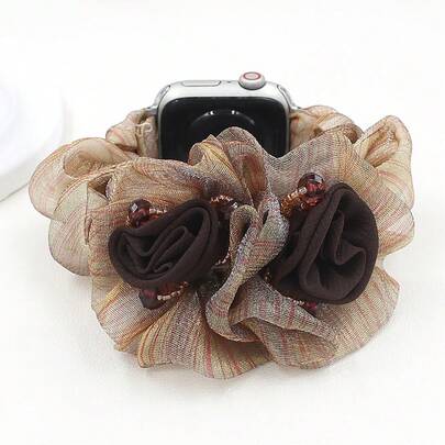 1pc Sheer Elegant Stretchy Scrunchie Band, Compatible With Apple Watch Band 49/45/44/42/41/40/38mm, Compatible With IWatch Series Ultra/SE/8/7/6/5/4/3/2/1