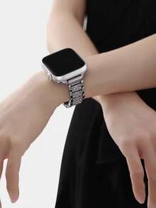 Metal Rhinestone Watch Band, Compatible With Apple Watch Series 1/2/3/4/5/6/7/8/9/10/SE/Ultra, Fits 38mm 40mm 41mm 42mm 44mm 45mm 49mm, Elegant & Fashionable, Design, Comes With Adjustment Tool - Silver - View 8