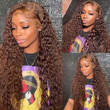 34 Inches Chocolate Brown Curly Lace Front Wigs Colored  Human Hair Wigs Pre Plucked Deep Wave 13X4 Hd Lace Frontal Brazilian Wig - S4 - Xem 5