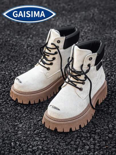  GAISIMA 美式厚底靴，男士英伦复古美式摩托车靴，户外黄色靴子