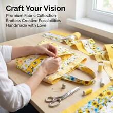 42片6.5*50厘米（2.55*19.7英寸）黄色可爱蜜蜂系列长条绗缝拼布面料，DIY拼布工艺材料，节日庆典的完美选择，娃娃衣服，装饰面料，包包制作面料，床单被套手工材料，工艺品和家居室内装饰。 - 黃色 - 查看 7
