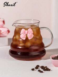 shoxil 1pc Pink Bow Tie Pour Over Coffee Pot Without Lid, High Borosilicate Glass Coffee Server, Cloud Shaped Clear Coffee Carafe, For Home, Office, Outing - Multicolor - View 4