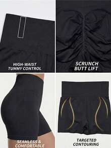 女士无缝收腹塑身内裤，透气运动休闲舒适内裤 - 黑色 - 查看 4